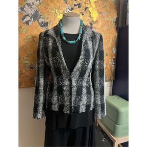 Earl Rutenberg Womens Medium Wool Blazer Jacket Black White Buttons Collared